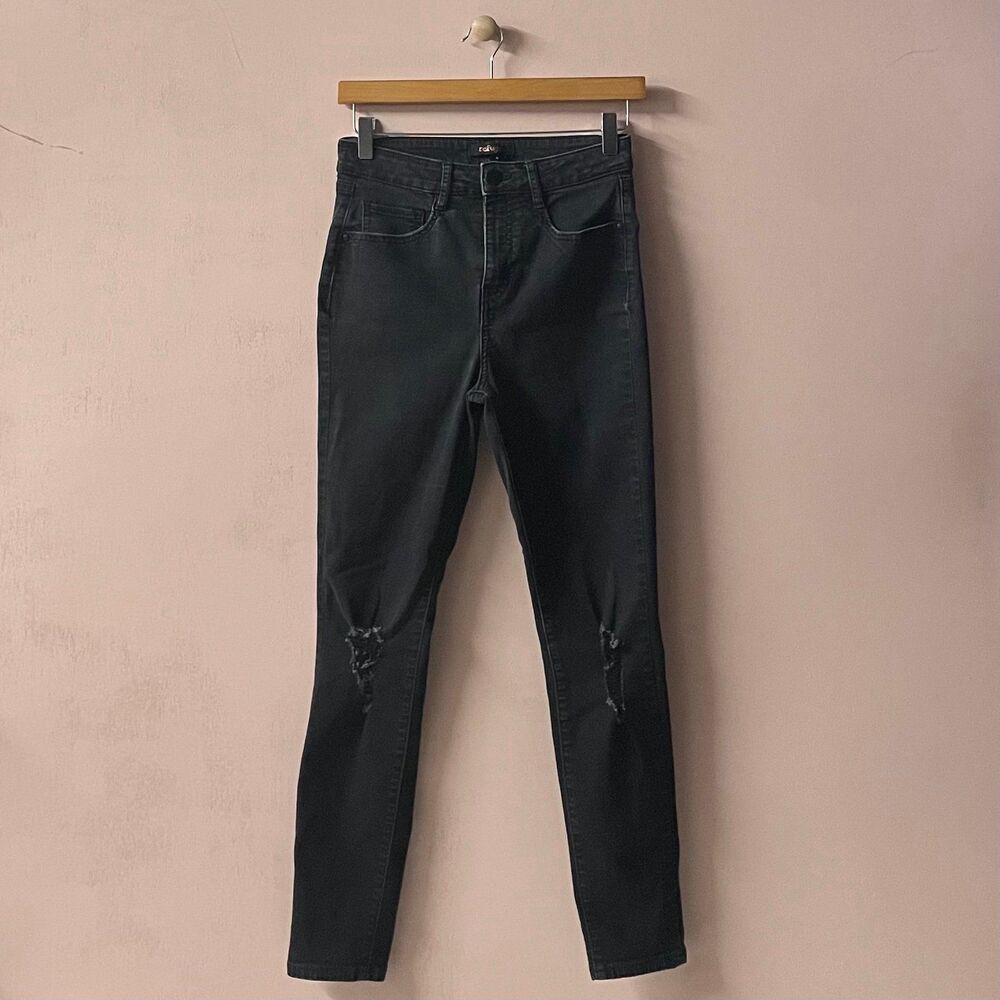 Charlotte Russe Refuge Black Wash Distressed High Waist Skinny Jeans Size 4